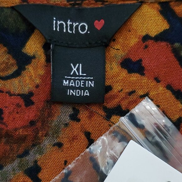 Intro Rust Multi Abstract Paisley Button Front Long Sleeve Women's Tunic Top XL - Picture 7 of 12